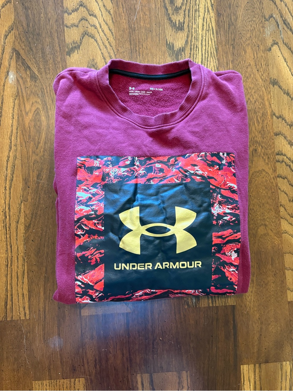 Under Armour Maroon Crewneck with Gold Logo and Red Accent